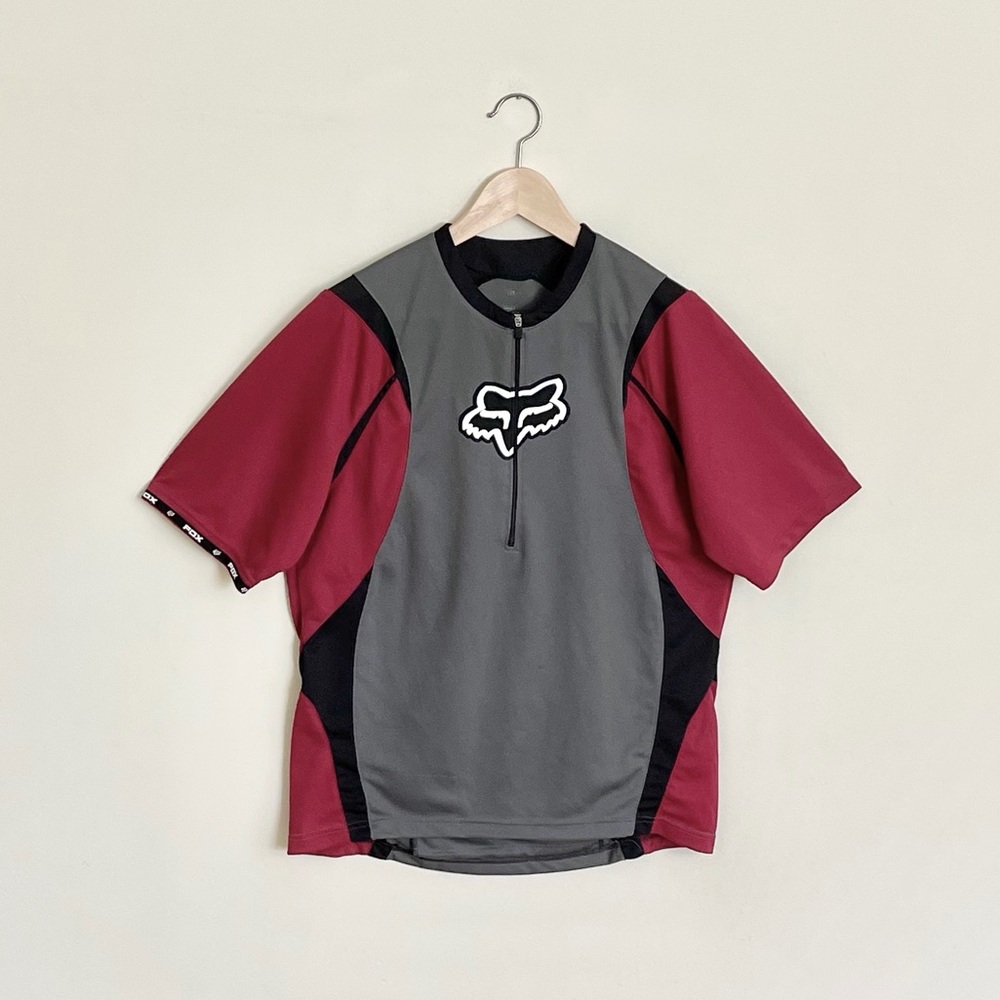 Fox Racing Cycling Mountain Bike 1/2 Zip Red Gray Back Pocket Jersey Men’s Large